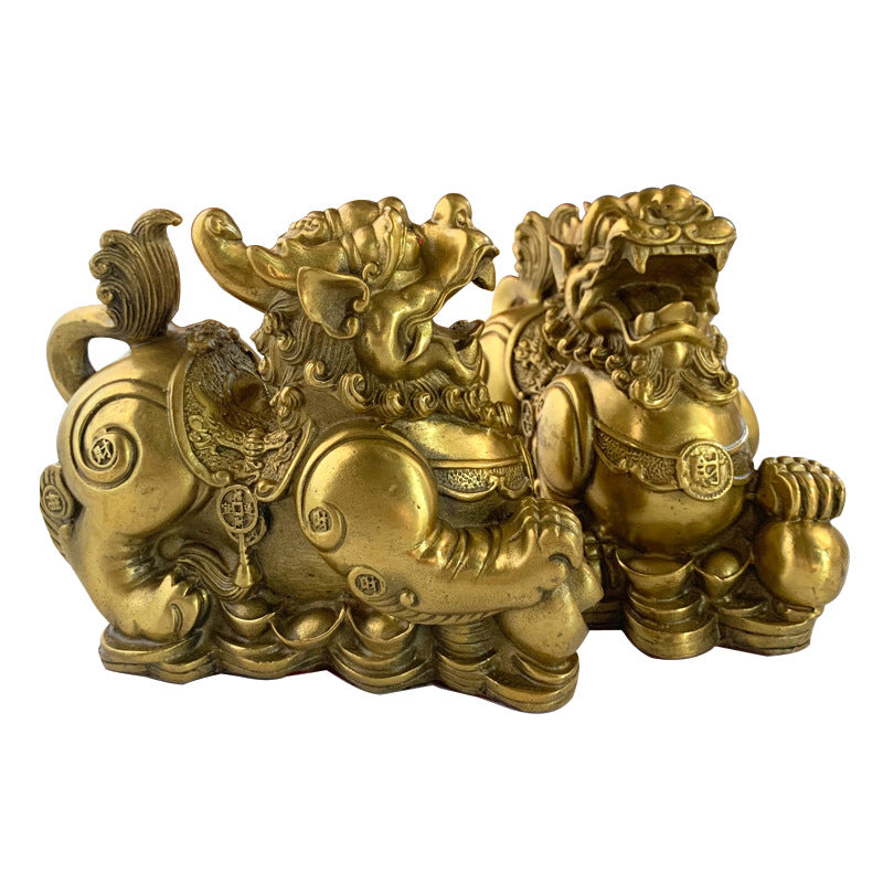Brass Pixiu Statue Pair – Ancient Chinese Wealth Companions for Home & Office