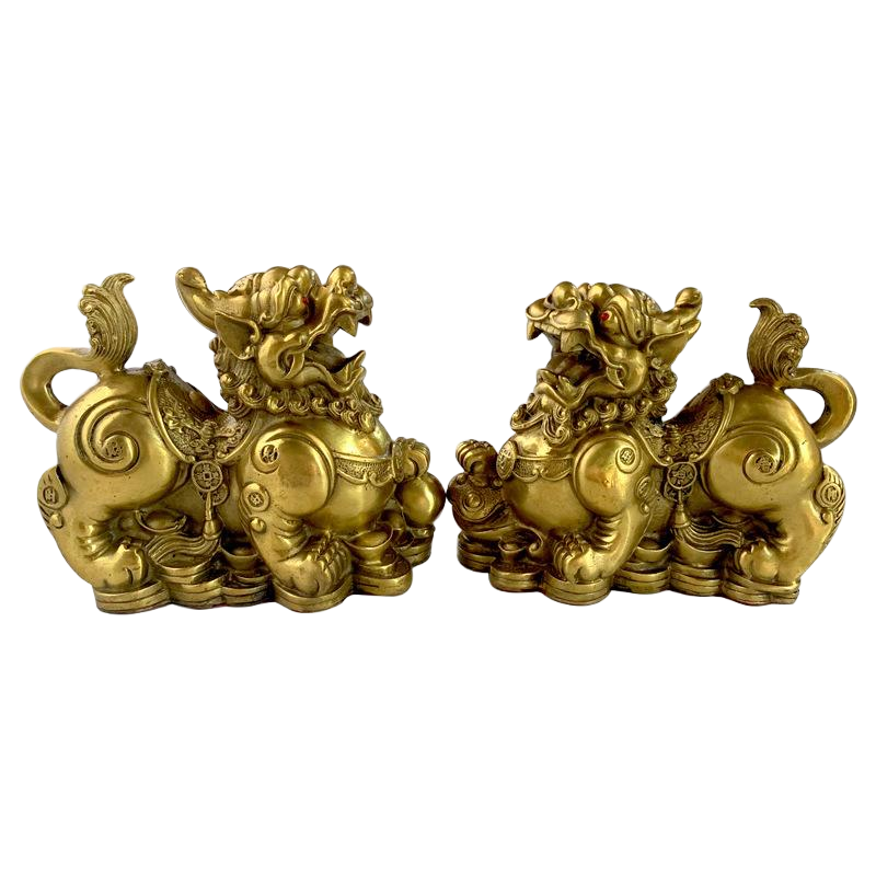 Brass Pixiu Statue Pair – Ancient Chinese Wealth Companions for Home & Office