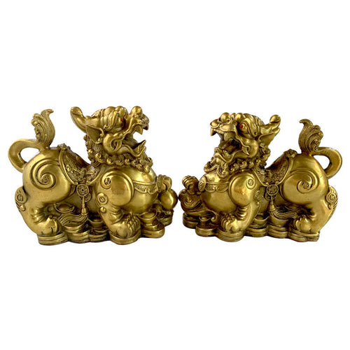 Brass Pixiu Statue Pair – Ancient Chinese Wealth Companions for Home & Office