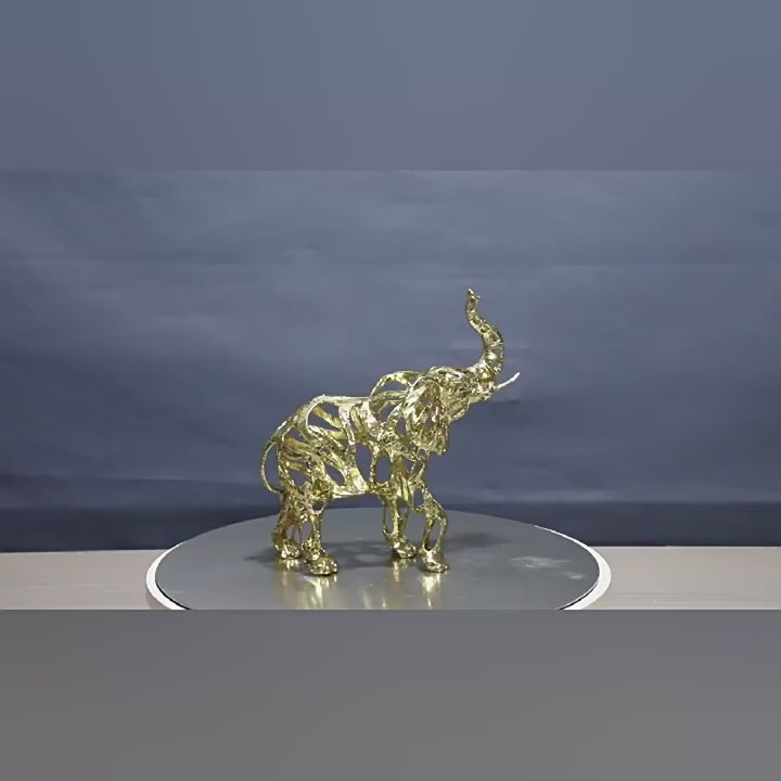 Geometric Metal Animal Sculpture – Gold Hollow Fortune Symbol for Home & Office